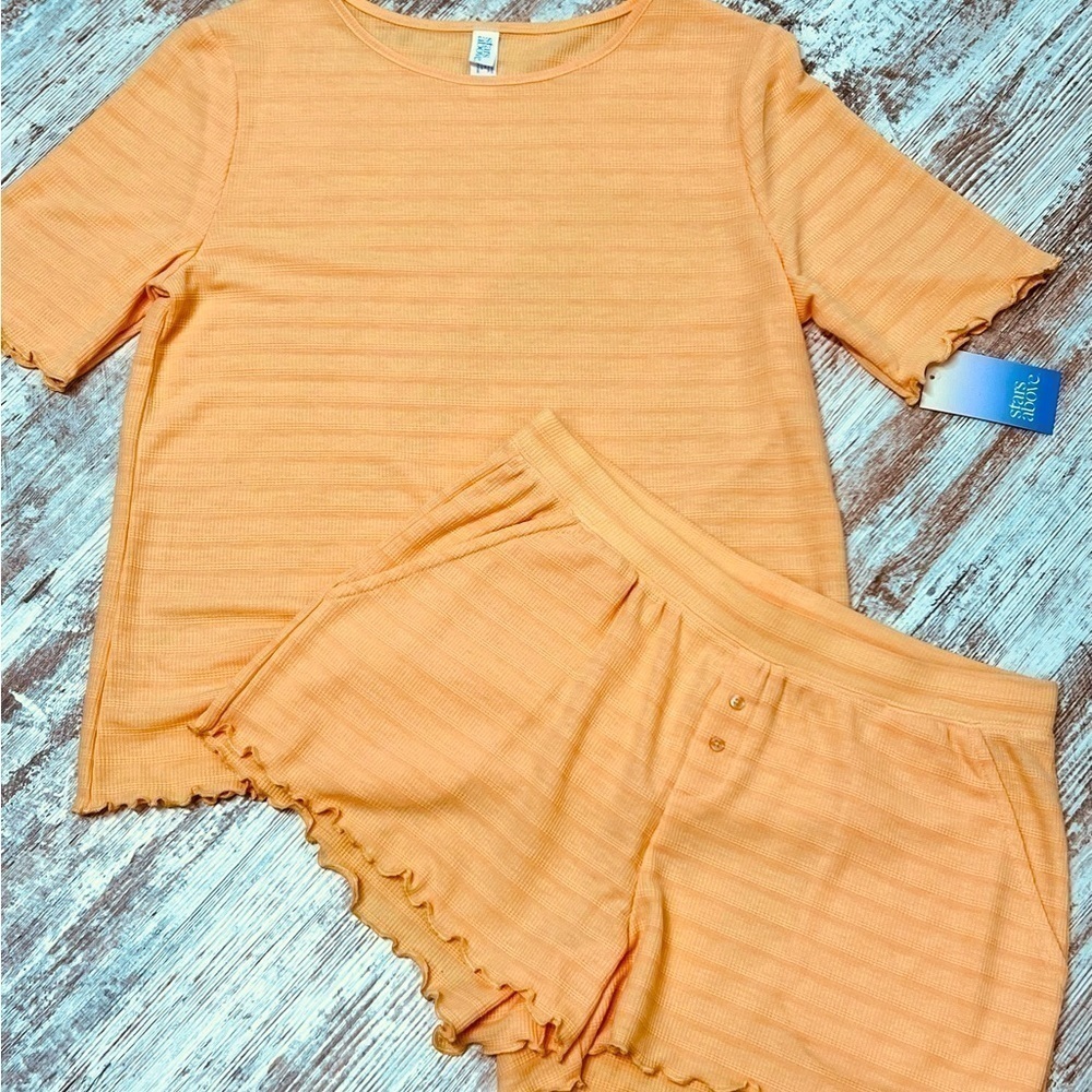 stars Above Women's Light Orange Textured Knit Pajama Shorts 2pc Set